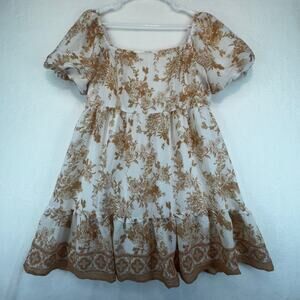 Bell Pepper Women's Floral Short Sleeve Dress Size XL Cream‎ Brown Cottagecore